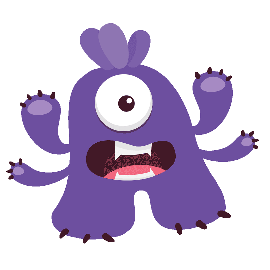 A purple monster waving his four arms