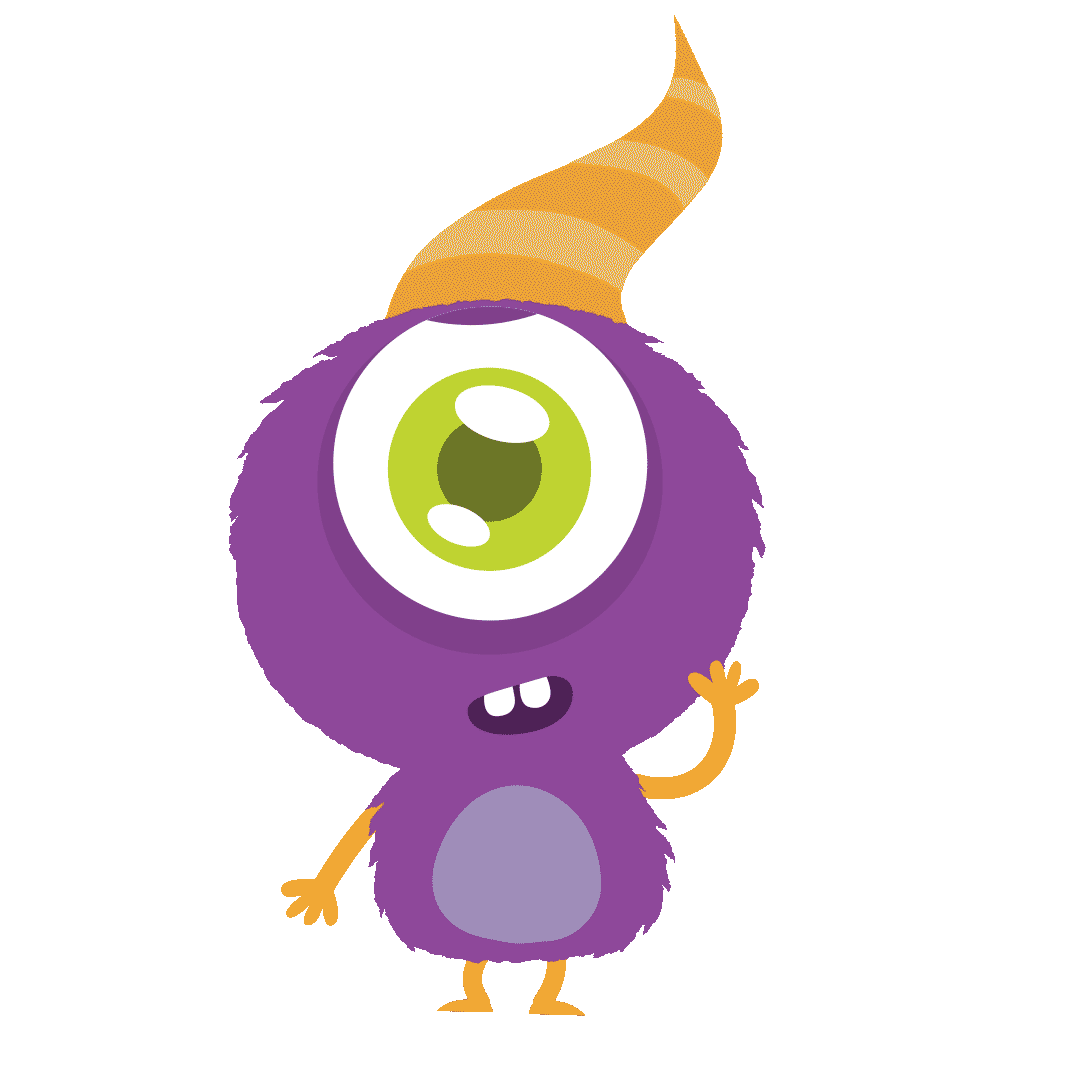 A fluffy purple monster waving
