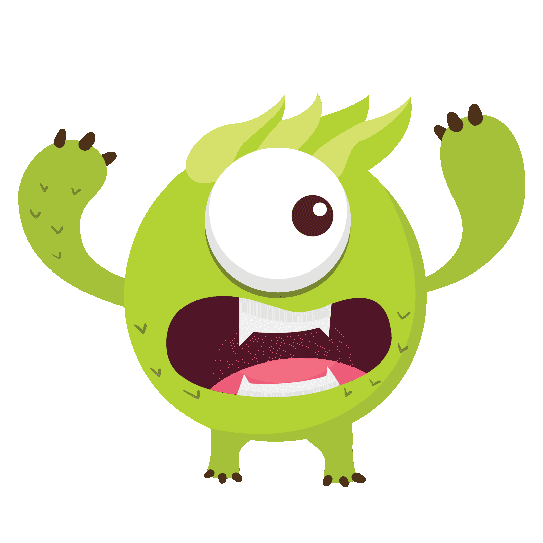 A green monster waving his arms in the air