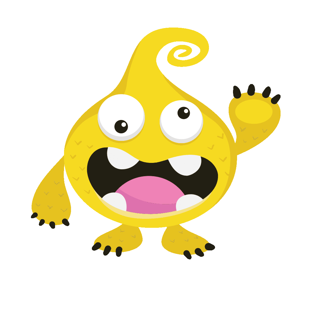 A round yellow monster waving